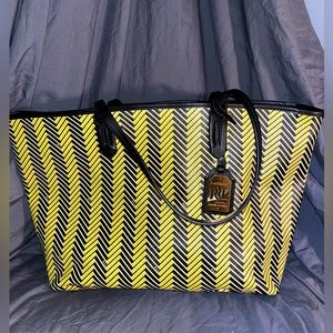 BRAND NEW Ralph Lauren Boswell Chevron Citron Leather Tote